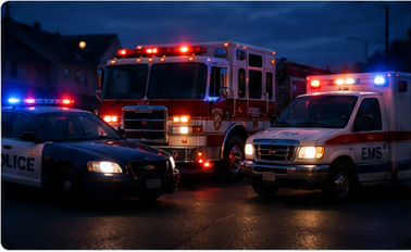 Public safety vehicles staged for response